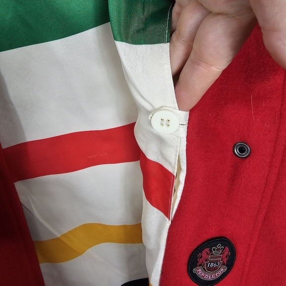 Pendleton Women Hudson Bay Red Wool Car Coat Sz M Striped Lining Water Repellent - Picture 10 of 16